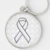 Chrome White Ribbon Awareness on Checkers Decor Sleutelhanger (Voorkant)