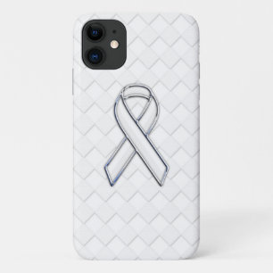Chrome White Ribbon Awareness on Checkers Print iPhone 11 Hoesje