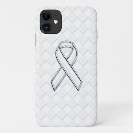 Chrome White Ribbon Awareness on Checkers Print Case-Mate iPhone Case (Achterkant)