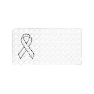 Chrome White Ribbon Awareness on Checkers Print Etiket
