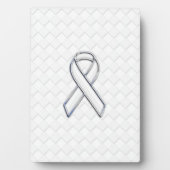 Chrome White Ribbon Awareness on Checkers Print Fotoplaat (voorkant)