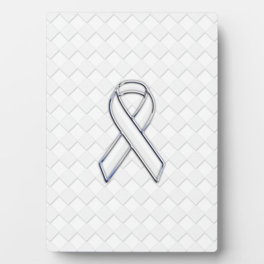 Chrome White Ribbon Awareness on Checkers Print Fotoplaat (voorkant)