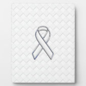 Chrome White Ribbon Awareness on Checkers Print Fotoplaat (Voorkant)