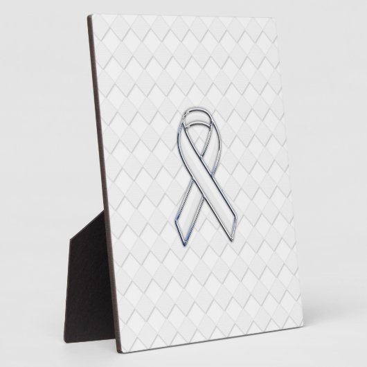 Chrome White Ribbon Awareness on Checkers Print Fotoplaat (Zijkant)