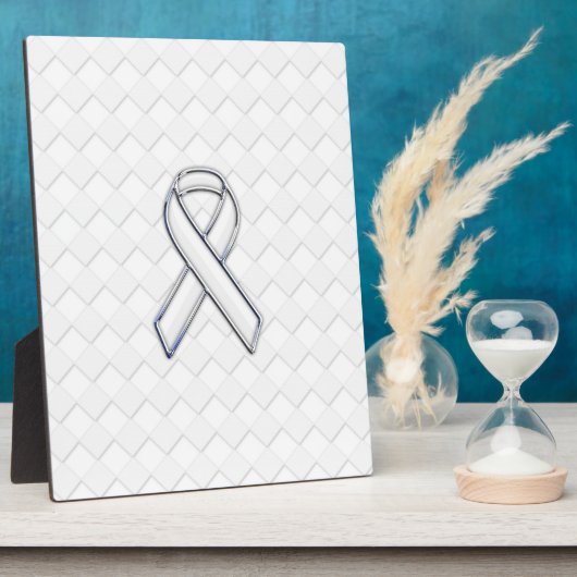 Chrome White Ribbon Awareness on Checkers Print Fotoplaat (Zijkant)