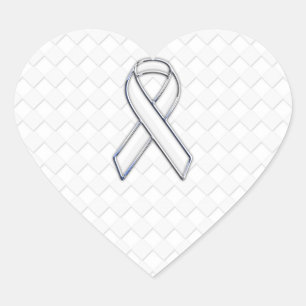Chrome White Ribbon Awareness on Checkers Print Hart Sticker