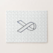 Chrome White Ribbon Awareness on Checkers Print Legpuzzel (Horizontaal)