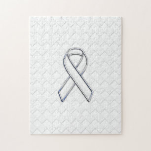 Chrome White Ribbon Awareness on Checkers Print Legpuzzel