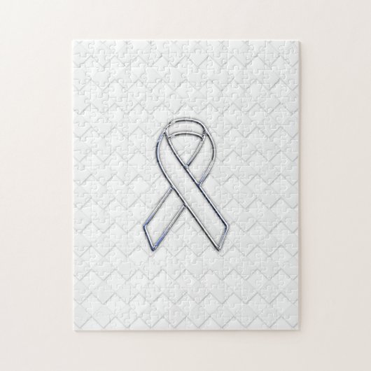 Chrome White Ribbon Awareness on Checkers Print Legpuzzel (Verticaal)
