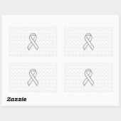 Chrome White Ribbon Awareness on Checkers Print Rechthoekige Sticker (Vel)