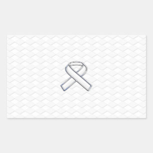 Chrome White Ribbon Awareness on Checkers Print Rechthoekige Sticker