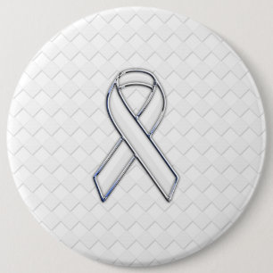 Chrome White Ribbon Awareness on Checkers Ronde Button 6,0 Cm