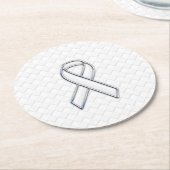 Chrome White Ribbon Awareness on Checkers Ronde Kartonnen Onderzetter (Gebogen)