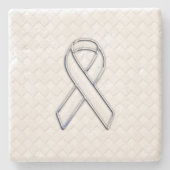 Chrome White Ribbon Awareness on Checkers Stenen Onderzetter (Voorkant)