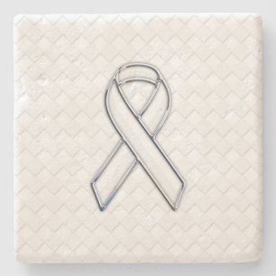Chrome White Ribbon Awareness on Checkers Stenen Onderzetter