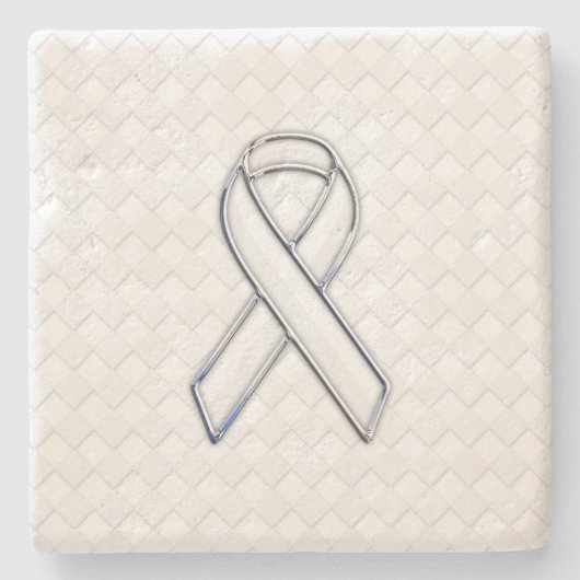 Chrome White Ribbon Awareness on Checkers Stenen Onderzetter (Voorkant)