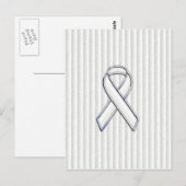 Chrome White Ribbon Awareness on Granular Stripes Briefkaart (Voorkant / Achterkant)