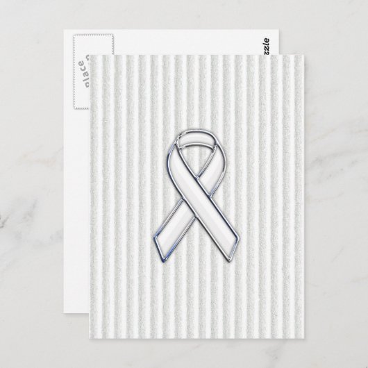 Chrome White Ribbon Awareness on Granular Stripes Briefkaart (Voorkant / Achterkant)