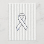 Chrome White Ribbon Awareness on Granular Stripes Briefkaart (Voorkant)