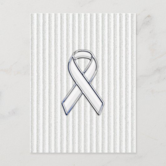 Chrome White Ribbon Awareness on Granular Stripes Briefkaart (Voorkant)