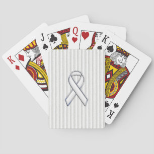 Chrome White Ribbon Awareness on Granular Stripes Pokerkaarten