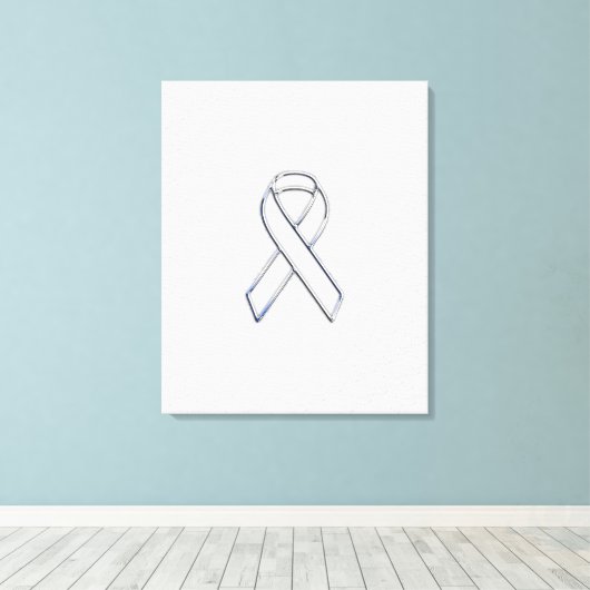 Chrome White Ribbon Awareness on Houndstooth Print (Insitu (Houten vloer))