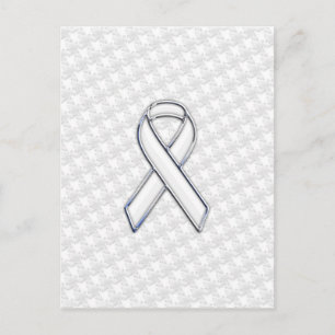 Chrome White Ribbon Awareness on Houndstooth Print Briefkaart