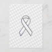 Chrome White Ribbon Awareness on Houndstooth Print Briefkaart (Voorkant)