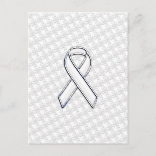 Chrome White Ribbon Awareness on Houndstooth Print Briefkaart (Voorkant)