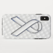 Chrome White Ribbon Awareness on Houndstooth Print Case-Mate iPhone Case (Achterkant (horizontaal))