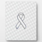Chrome White Ribbon Awareness on Houndstooth Print Fotoplaat (Voorkant)