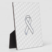 Chrome White Ribbon Awareness on Houndstooth Print Fotoplaat (Zijkant)