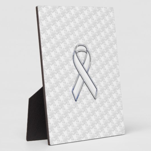 Chrome White Ribbon Awareness on Houndstooth Print Fotoplaat (Zijkant)