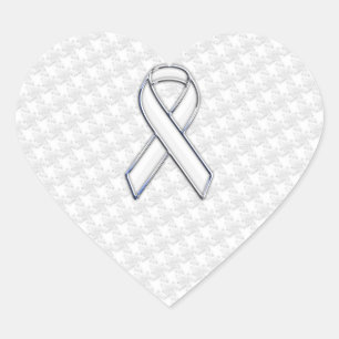 Chrome White Ribbon Awareness on Houndstooth Print Hart Sticker