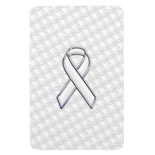 Chrome White Ribbon Awareness on Houndstooth Print Magneet (Verticaal)