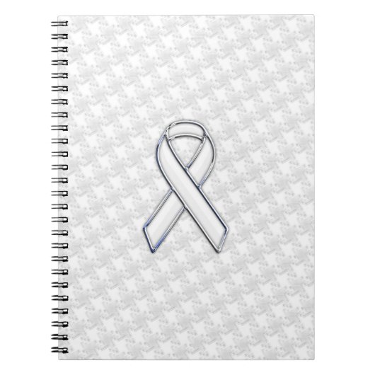 Chrome White Ribbon Awareness on Houndstooth Print Notitieboek (Voorkant)
