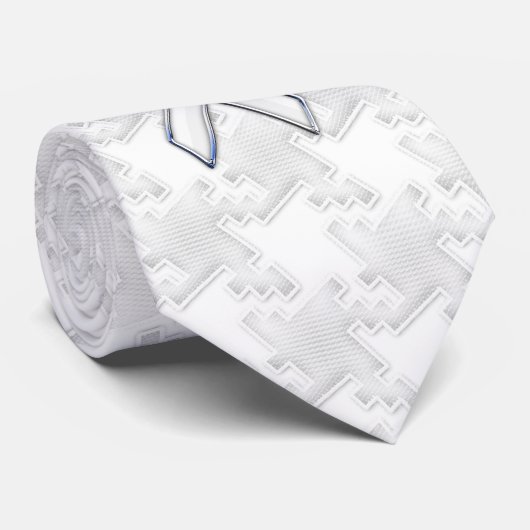 Chrome White Ribbon Awareness on Houndstooth Print Stropdas (Opgerold)