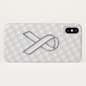 Chrome White Ribbon Awareness on Houndstooth Style Case-Mate iPhone Case (Achterkant (horizontaal))