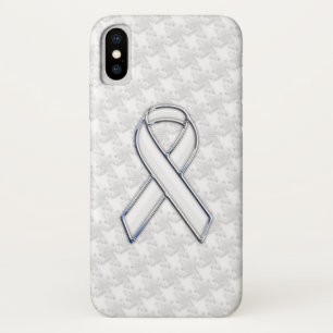 Chrome White Ribbon Awareness on Houndstooth Style iPhone X Hoesje
