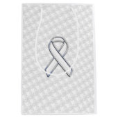 Chrome White Ribbon Awareness on Houndstooth Style Medium Cadeauzakje (Voorkant)