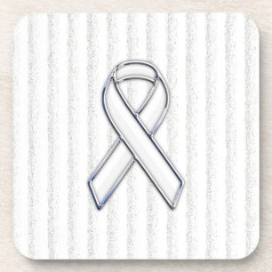 Chrome White Ribbon Awareness on Vertical Stripes Onderzetter