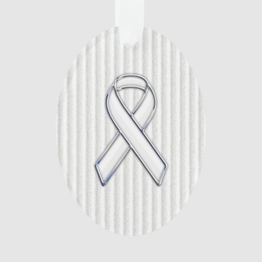 Chrome White Ribbon Awareness on Vertical Stripes Ornament (voorkant)