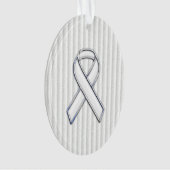 Chrome White Ribbon Awareness on Vertical Stripes Ornament (voorkant)