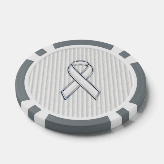 Chrome White Ribbon Awareness on Vertical Stripes Pokerchips (Enkel)