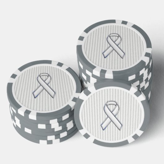 Chrome White Ribbon Awareness on Vertical Stripes Pokerchips (Opstapeling)