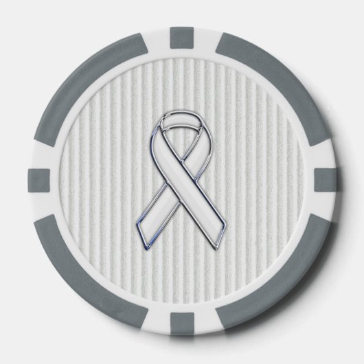 Chrome White Ribbon Awareness on Vertical Stripes Pokerchips (Voorkant)