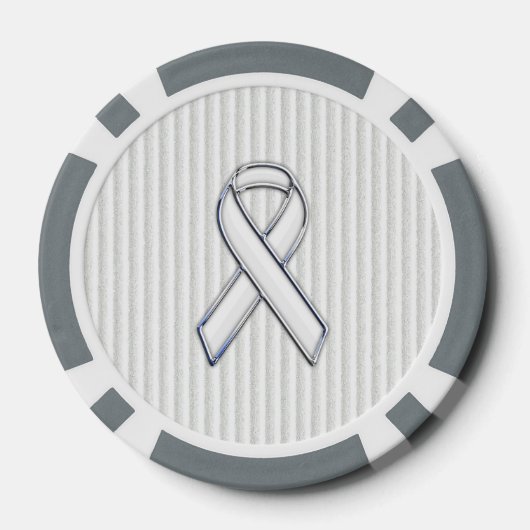 Chrome White Ribbon Awareness on Vertical Stripes Pokerchips (Achterkant)