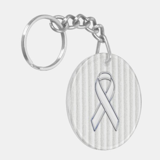 Chrome White Ribbon Awareness on Vertical Stripes Sleutelhanger (Voorkant Links)