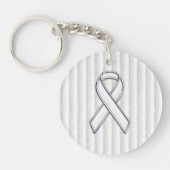 Chrome White Ribbon Awareness on Vertical Stripes Sleutelhanger (Voorkant)