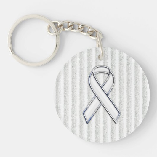 Chrome White Ribbon Awareness on Vertical Stripes Sleutelhanger (Voorkant)